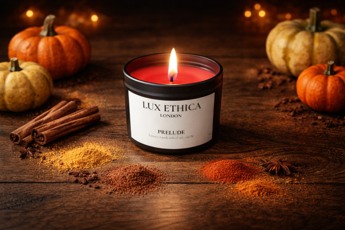 Vegan soy wax scented candle with a spicy fragrance