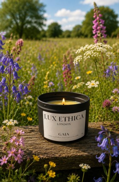 yellow scented candle in a black tin