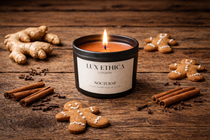 Vegan soy wax scented candle with a spicy fragrance