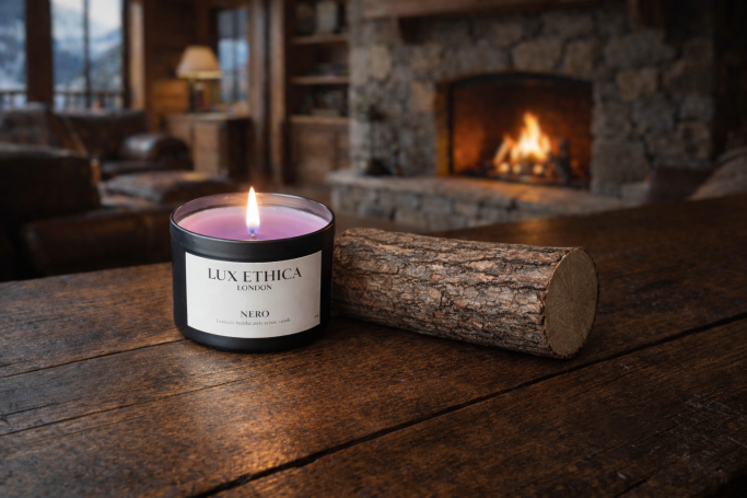 Vegan soy wax scented candle with a spicy, smoky, aromatic fragrance