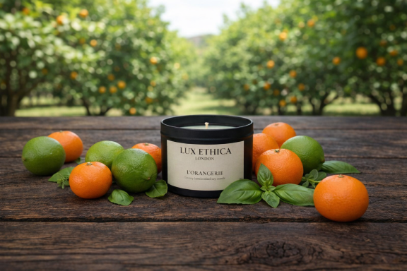 Vegan soy wax scented candle with a fresh green fragrance